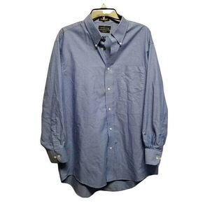 Statements Mens Sz 17 Blue  Solid Long Sleeve Dress Shirt